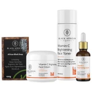 4-Product African Black Soap + Vitamin C Face Renewal Routine – Clear, Even, Glowing Skin