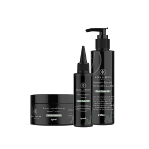 Black Castor Oil + Biacapil Deluxe Natural Hair Growth Kit – For Kinky, Coily, Afro-Textured Hair (3 Products)