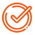 An orange checkmark icon enclosed in a circular outline on a white background.