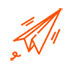 An orange paper airplane icon with motion lines indicating flight.