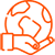 An orange globe icon held by a hand, representing global connectivity and awareness.