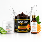 African Black Soap Paste Skincare Set with Vitamin C serum and moisturiser