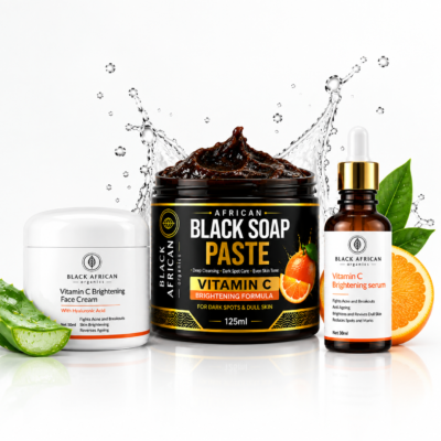 African Black Soap Paste Skincare Set with Vitamin C serum and moisturiser